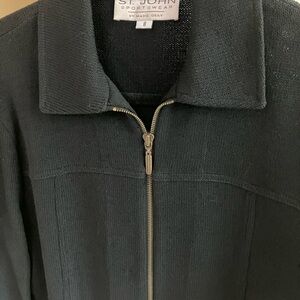 St. John Sport -  Moto Knit Front Zip Black Jacket - Size 8